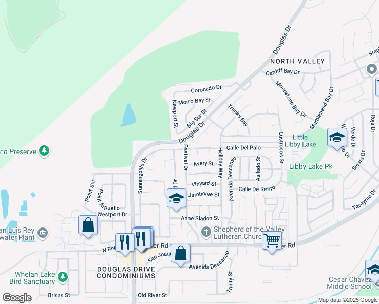 map of restaurants, bars, coffee shops, grocery stores, and more near 318 Festival Drive in Oceanside