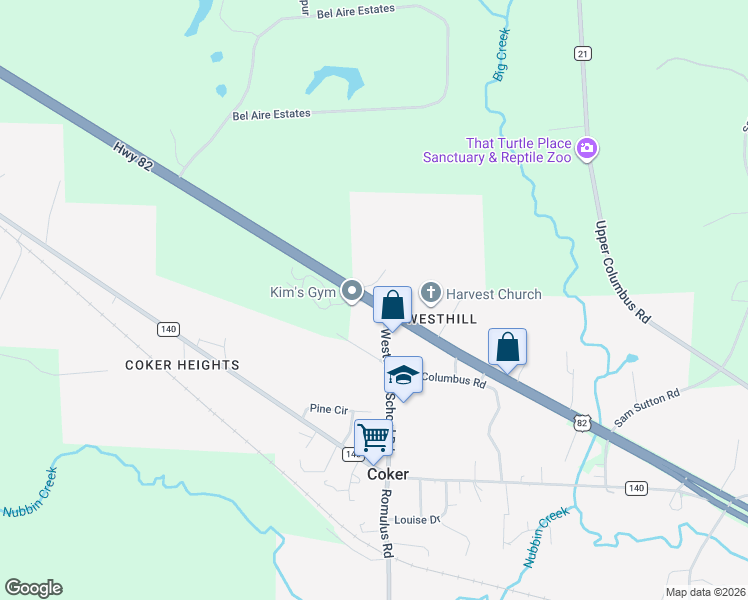 map of restaurants, bars, coffee shops, grocery stores, and more near 14625 U.S. 82 in Coker