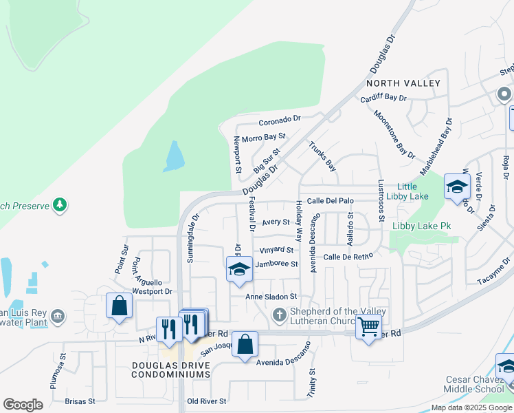 map of restaurants, bars, coffee shops, grocery stores, and more near 318 Festival Drive in Oceanside