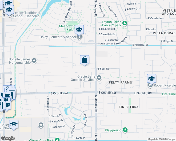 map of restaurants, bars, coffee shops, grocery stores, and more near 3930 East Iris Drive in Chandler