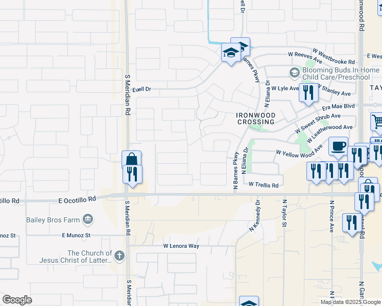 map of restaurants, bars, coffee shops, grocery stores, and more near 41051 North Linden Street in San Tan Valley