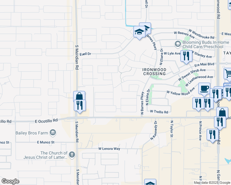 map of restaurants, bars, coffee shops, grocery stores, and more near 41051 North Linden Street in San Tan Valley