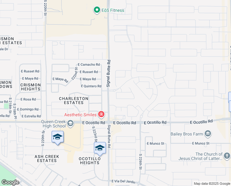 map of restaurants, bars, coffee shops, grocery stores, and more near 21622 South 224th Place in Queen Creek