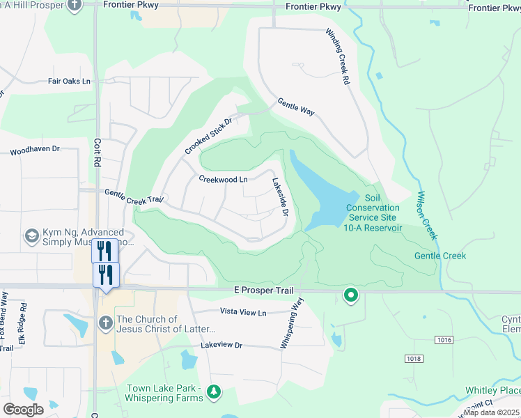 map of restaurants, bars, coffee shops, grocery stores, and more near 2991 Blackthorn in Prosper