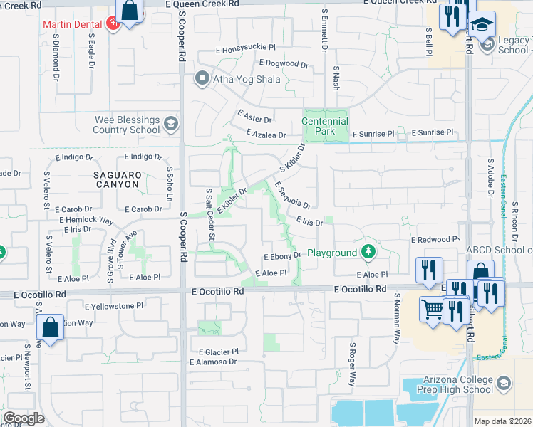 map of restaurants, bars, coffee shops, grocery stores, and more near 3732 South Halsted Drive in Chandler