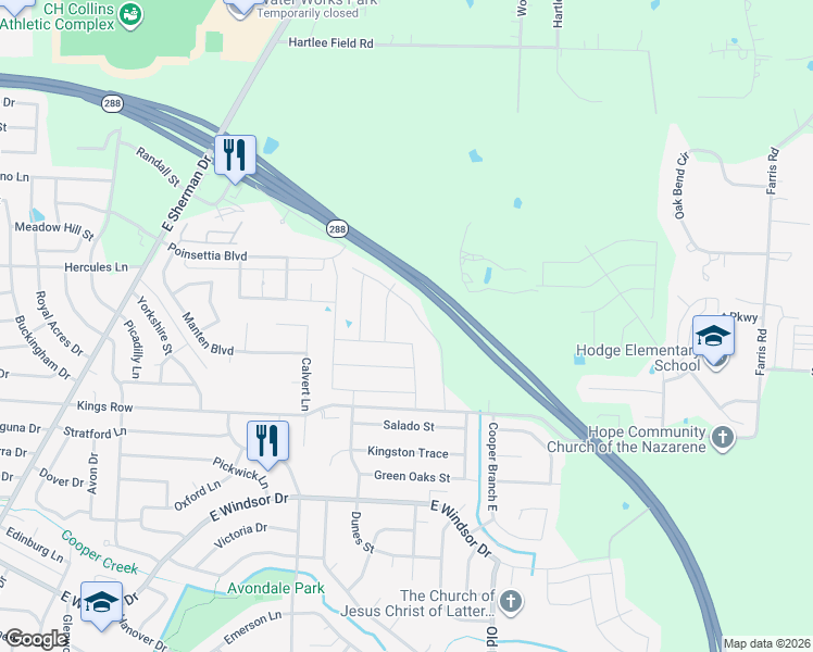 map of restaurants, bars, coffee shops, grocery stores, and more near 4008 Mill Run Road in Denton