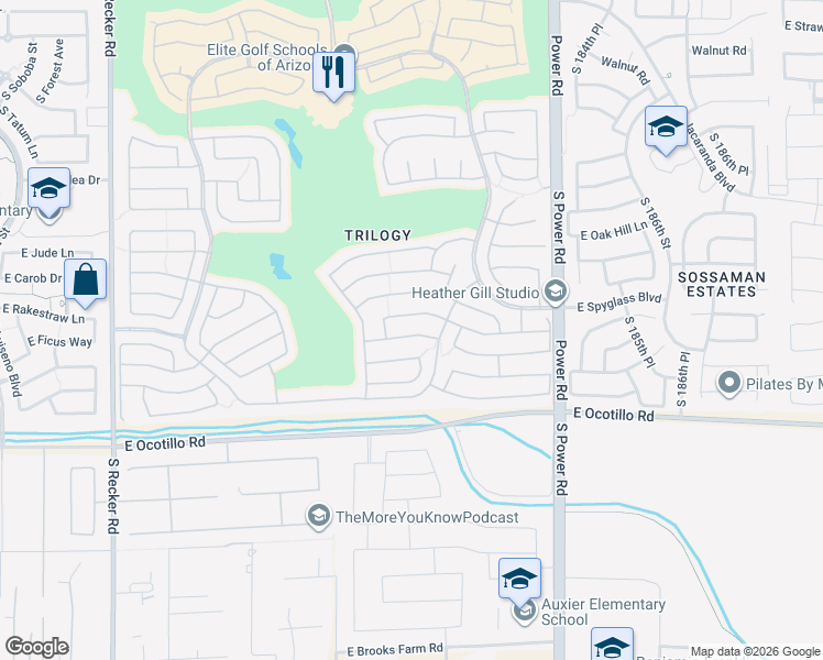 map of restaurants, bars, coffee shops, grocery stores, and more near 4532 East Narrowleaf Drive in Gilbert