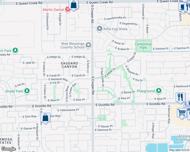 map of restaurants, bars, coffee shops, grocery stores, and more near 3703 South Soho Lane in Chandler