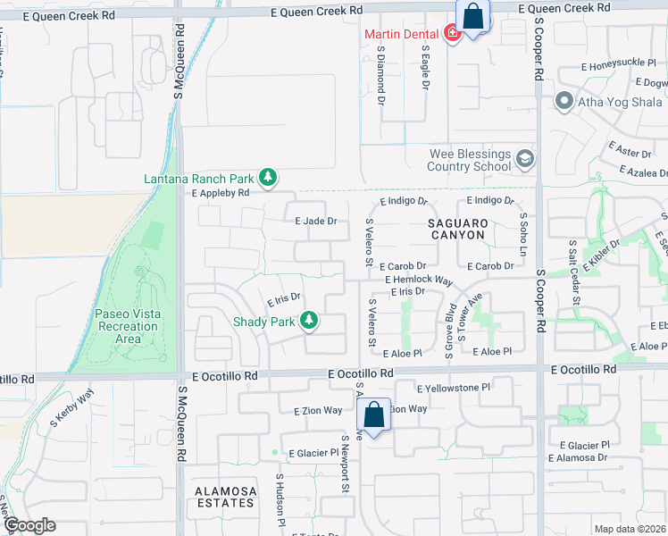 map of restaurants, bars, coffee shops, grocery stores, and more near 3687 South Newport Street in Chandler