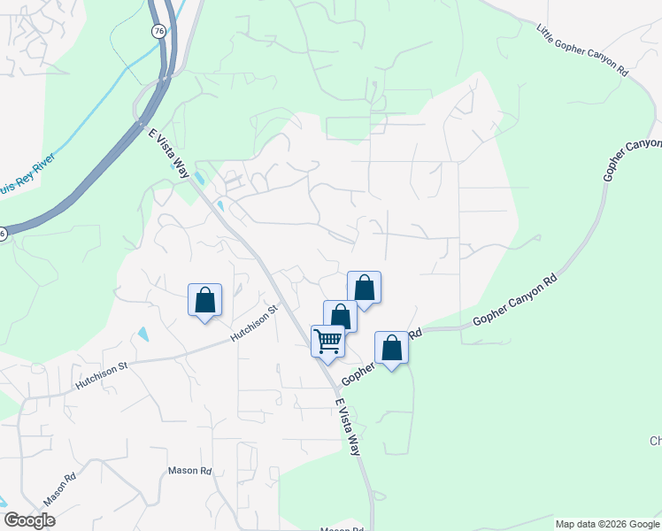 map of restaurants, bars, coffee shops, grocery stores, and more near 3144 Fruitland Drive in Vista