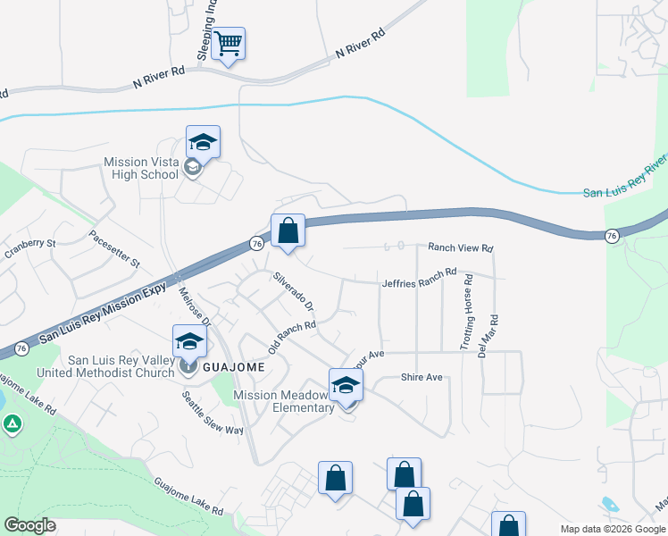 map of restaurants, bars, coffee shops, grocery stores, and more near 5774 Jeffries Ranch Road in Oceanside