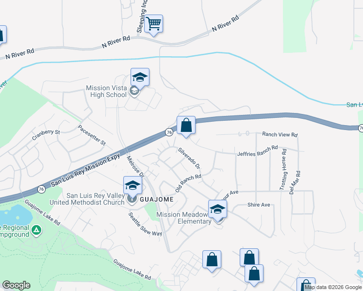 map of restaurants, bars, coffee shops, grocery stores, and more near 5751 Jeffries Ranch Road in Oceanside