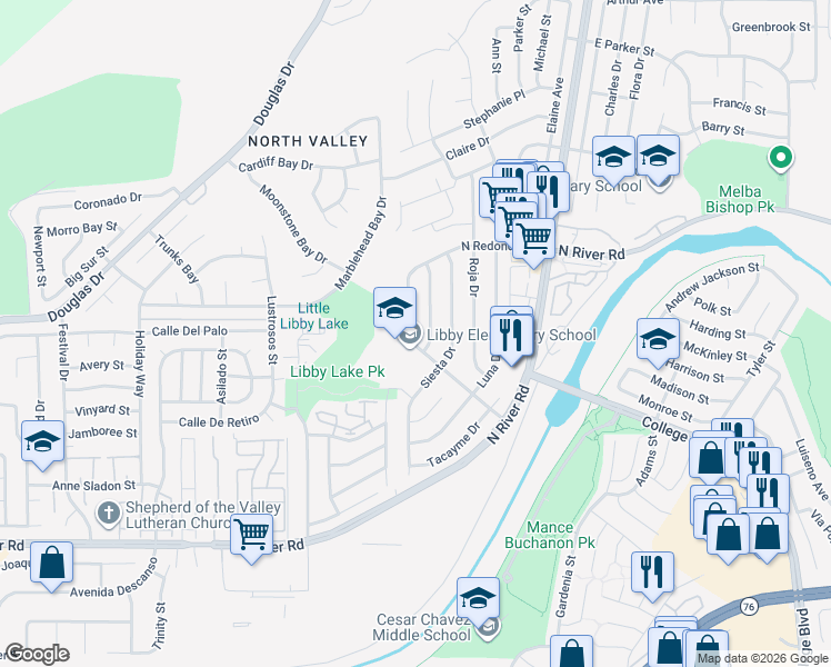 map of restaurants, bars, coffee shops, grocery stores, and more near 414 West Redondo Drive in Oceanside