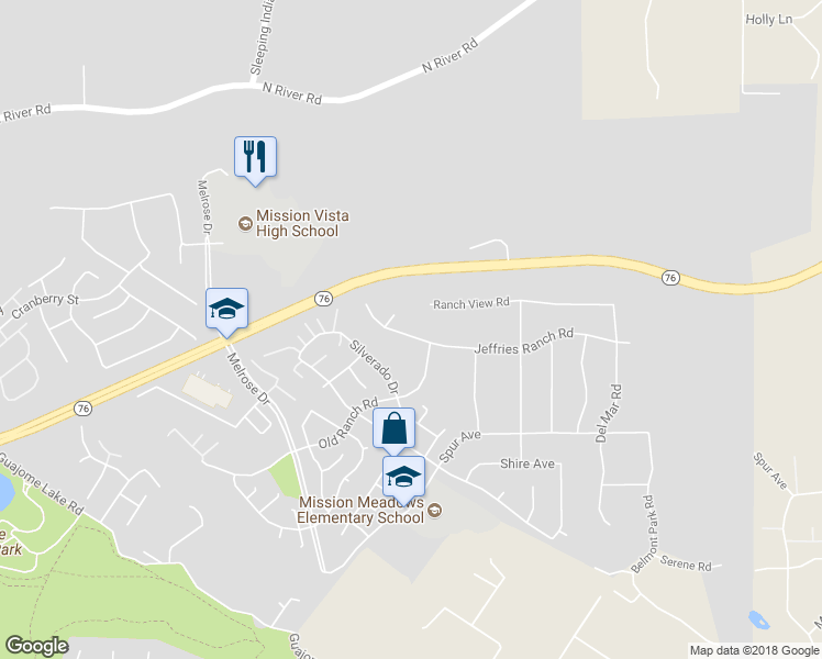 map of restaurants, bars, coffee shops, grocery stores, and more near 5774 Jeffries Ranch Road in Oceanside