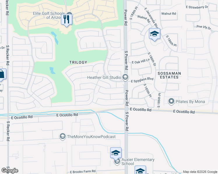 map of restaurants, bars, coffee shops, grocery stores, and more near 4687 East Donato Drive in Gilbert