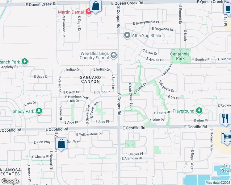 map of restaurants, bars, coffee shops, grocery stores, and more near 3703 S Soho Ln in Chandler
