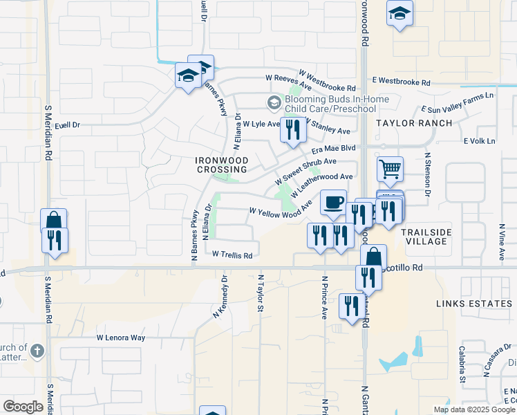 map of restaurants, bars, coffee shops, grocery stores, and more near 618 West Yellow Wood Avenue in San Tan Valley