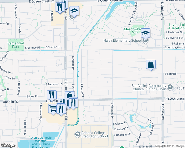 map of restaurants, bars, coffee shops, grocery stores, and more near 21445 South 138th Street in Chandler