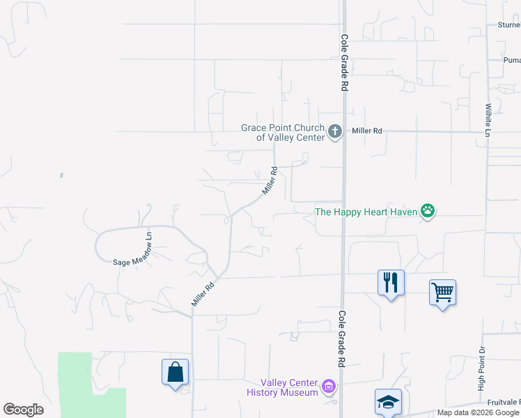 map of restaurants, bars, coffee shops, grocery stores, and more near 29681 Miller Road in Valley Center