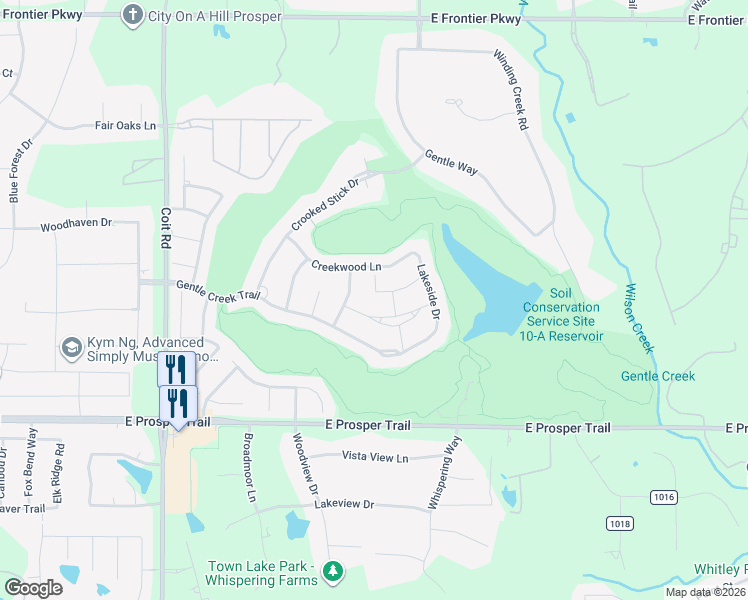 map of restaurants, bars, coffee shops, grocery stores, and more near 2911 Blackthorn in Prosper
