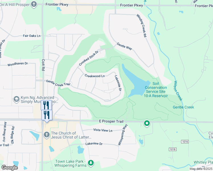 map of restaurants, bars, coffee shops, grocery stores, and more near 2991 Blackthorn in Prosper