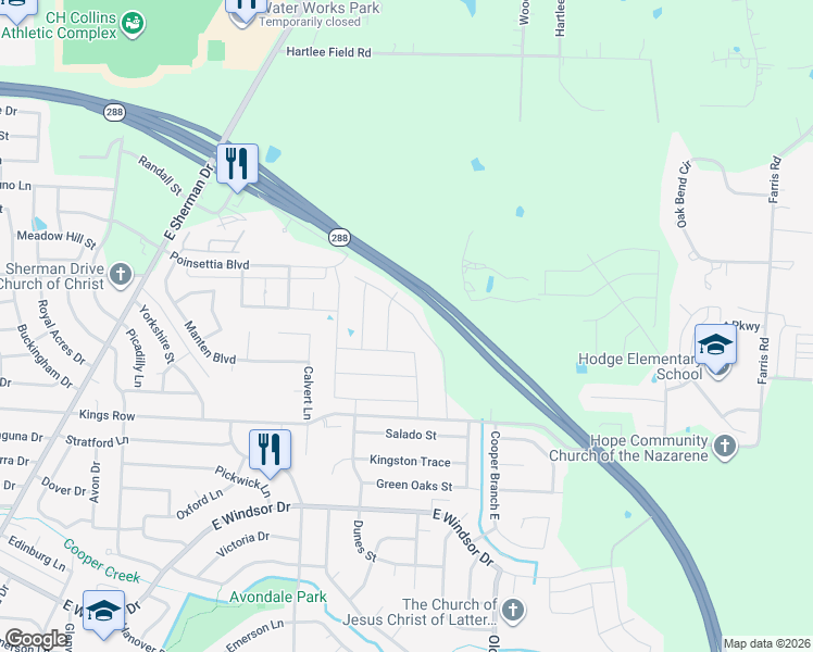 map of restaurants, bars, coffee shops, grocery stores, and more near 4008 Mill Run Road in Denton