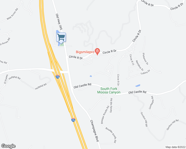 map of restaurants, bars, coffee shops, grocery stores, and more near 29402 Circle R Greens Drive in Escondido