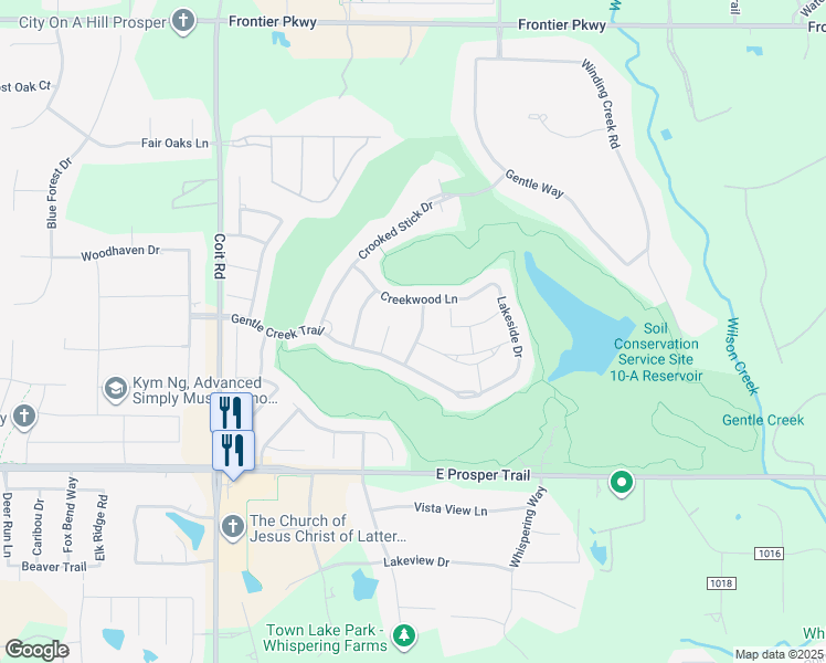 map of restaurants, bars, coffee shops, grocery stores, and more near 2911 Blackthorn in Prosper