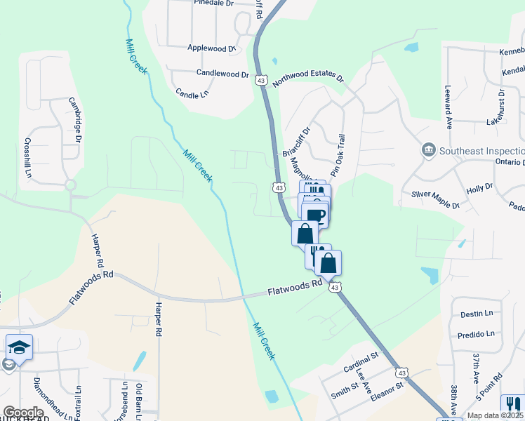 map of restaurants, bars, coffee shops, grocery stores, and more near 4858 Smithfield Blvd in Northport