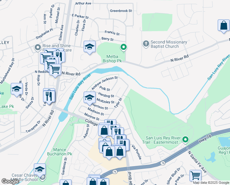 map of restaurants, bars, coffee shops, grocery stores, and more near 133 Nixon Circle in Oceanside