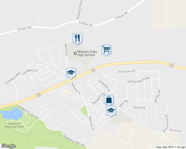 map of restaurants, bars, coffee shops, grocery stores, and more near 5674 Raintree Way in Oceanside