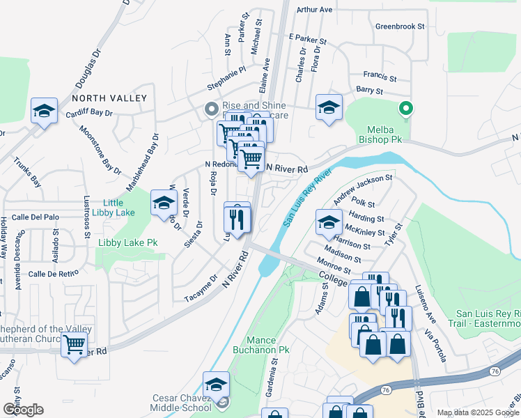 map of restaurants, bars, coffee shops, grocery stores, and more near 5091 Tranquil Way in Oceanside