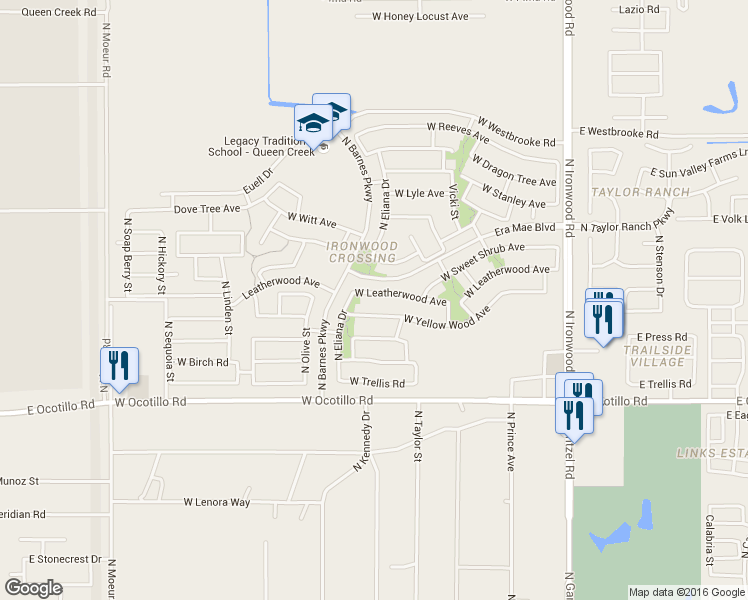 map of restaurants, bars, coffee shops, grocery stores, and more near 781 West Leatherwood Avenue in San Tan Valley