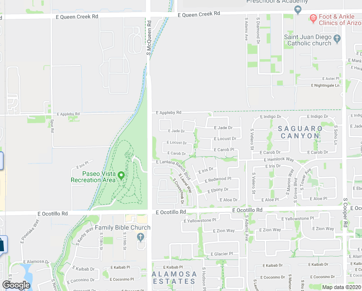 map of restaurants, bars, coffee shops, grocery stores, and more near 1177 East Carob Drive in Chandler