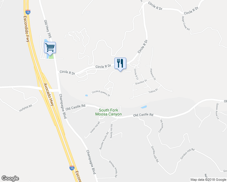 map of restaurants, bars, coffee shops, grocery stores, and more near 29637 Circle R Greens Drive in Escondido