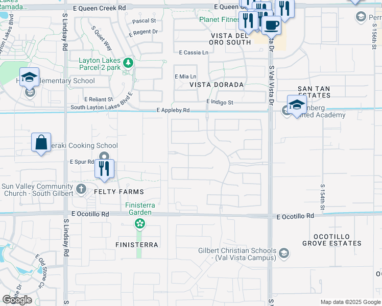 map of restaurants, bars, coffee shops, grocery stores, and more near 21201-21633 South 148th Street in Gilbert