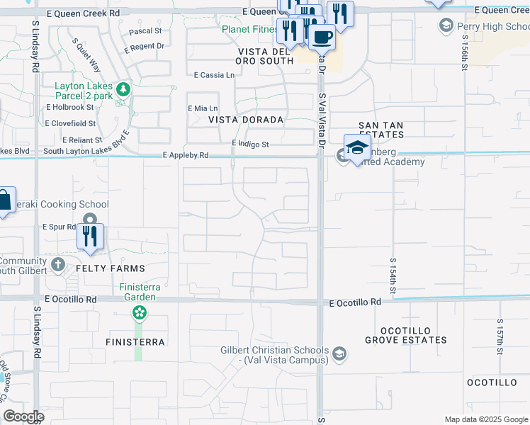 map of restaurants, bars, coffee shops, grocery stores, and more near 21207-21979 South 150th Street in Gilbert