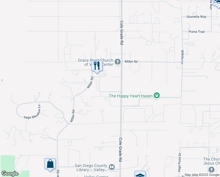 map of restaurants, bars, coffee shops, grocery stores, and more near 29704 Cole Grade Road in Valley Center