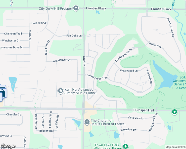 map of restaurants, bars, coffee shops, grocery stores, and more near 1500 Rock Ridge Drive in Prosper