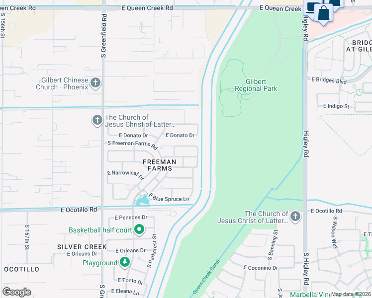 map of restaurants, bars, coffee shops, grocery stores, and more near 2748 East Rakestraw Lane in Gilbert