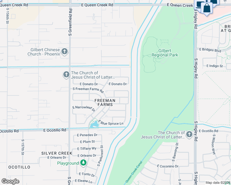 map of restaurants, bars, coffee shops, grocery stores, and more near 2684 East Rakestraw Lane in Gilbert