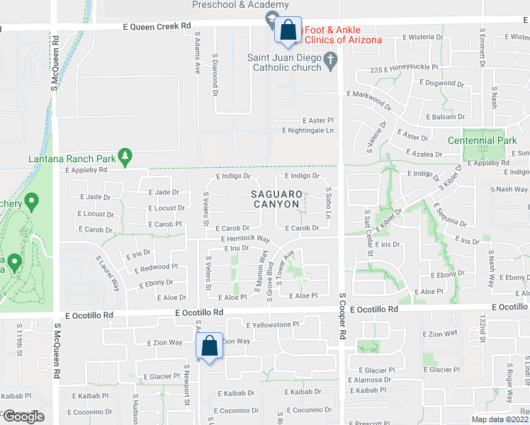map of restaurants, bars, coffee shops, grocery stores, and more near 3675 South Marion Way in Chandler