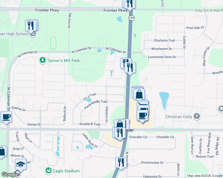 map of restaurants, bars, coffee shops, grocery stores, and more near 1201 Saint Peter Lane in Prosper