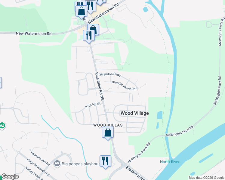 map of restaurants, bars, coffee shops, grocery stores, and more near 27 Thornbury Road in Tuscaloosa