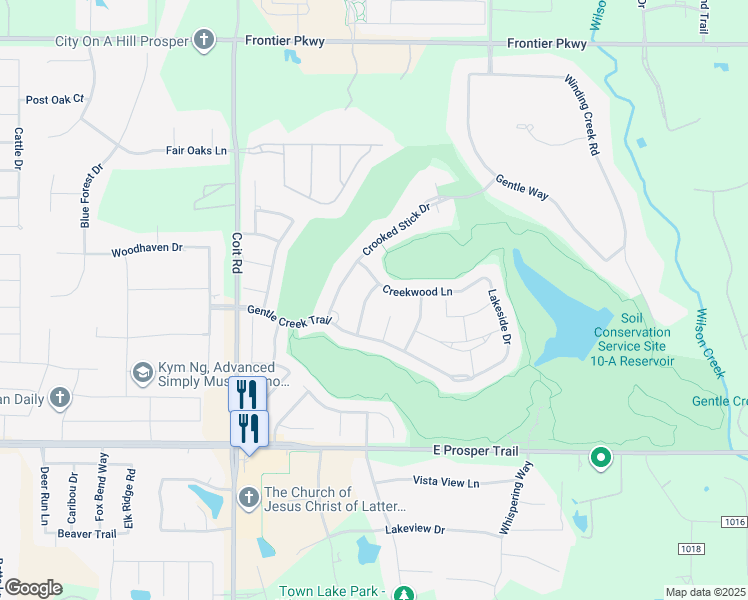 map of restaurants, bars, coffee shops, grocery stores, and more near 1180 Broken Bend Drive in Prosper