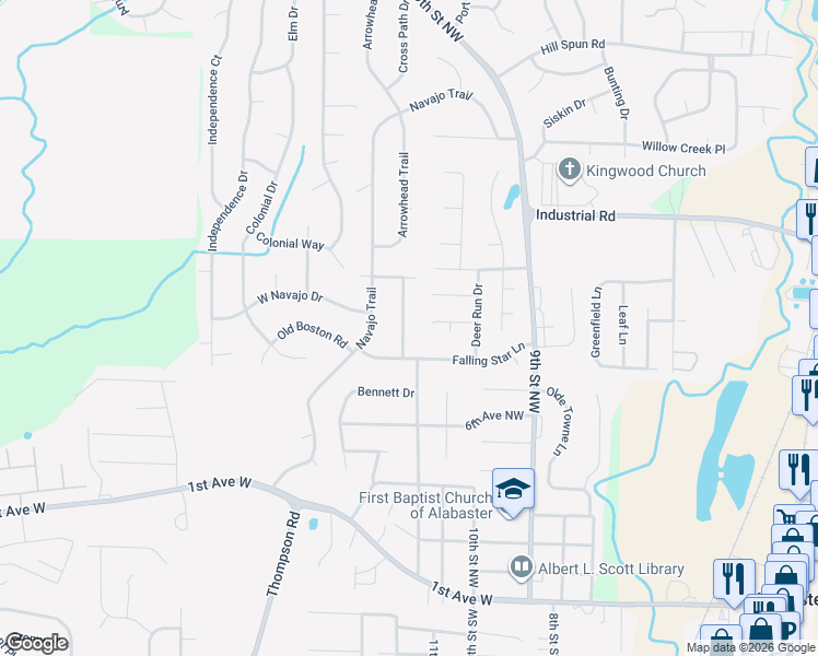 map of restaurants, bars, coffee shops, grocery stores, and more near 847 Burning-Tree Trail in Alabaster