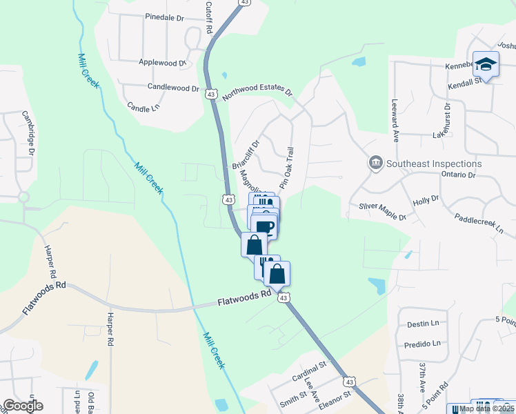 map of restaurants, bars, coffee shops, grocery stores, and more near 4538 White Dogwood Lane in Northport