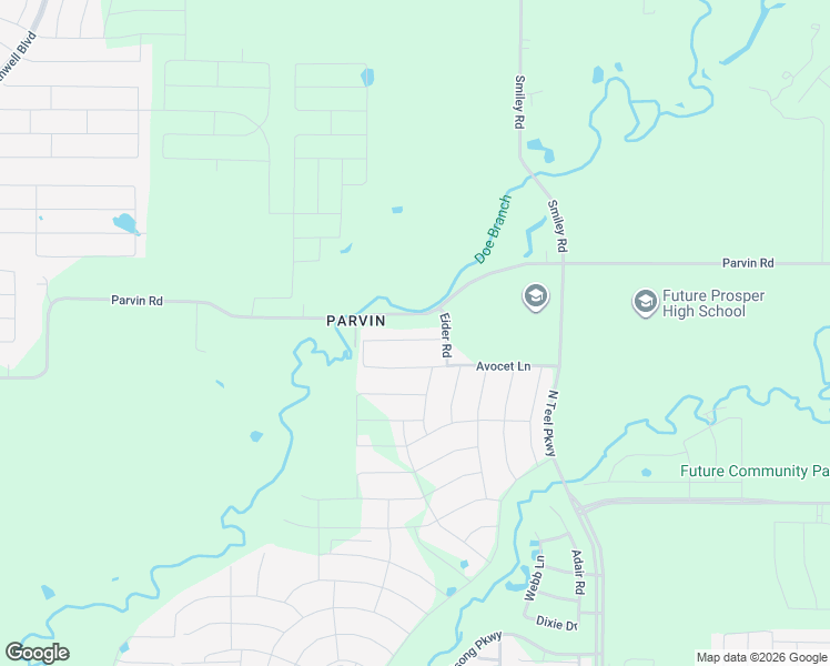 map of restaurants, bars, coffee shops, grocery stores, and more near 15500-16052 Parvin Road in Prosper