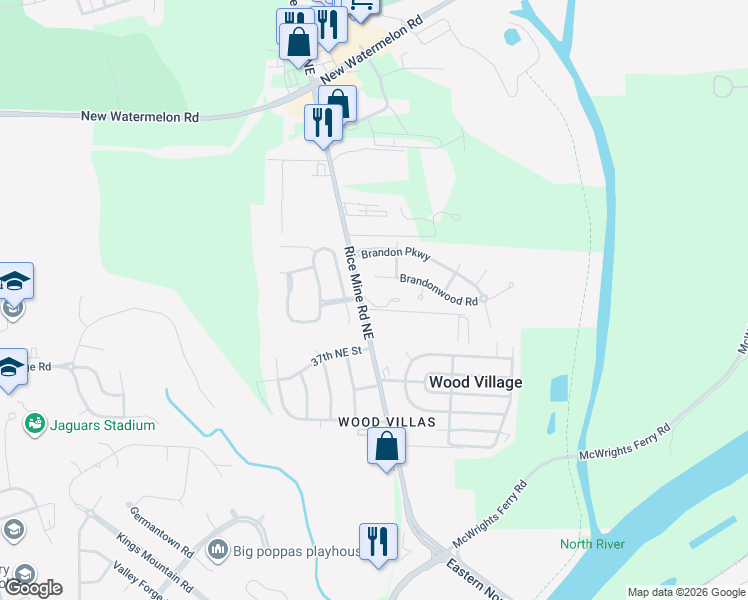 map of restaurants, bars, coffee shops, grocery stores, and more near 12 Thornbury Road in Tuscaloosa