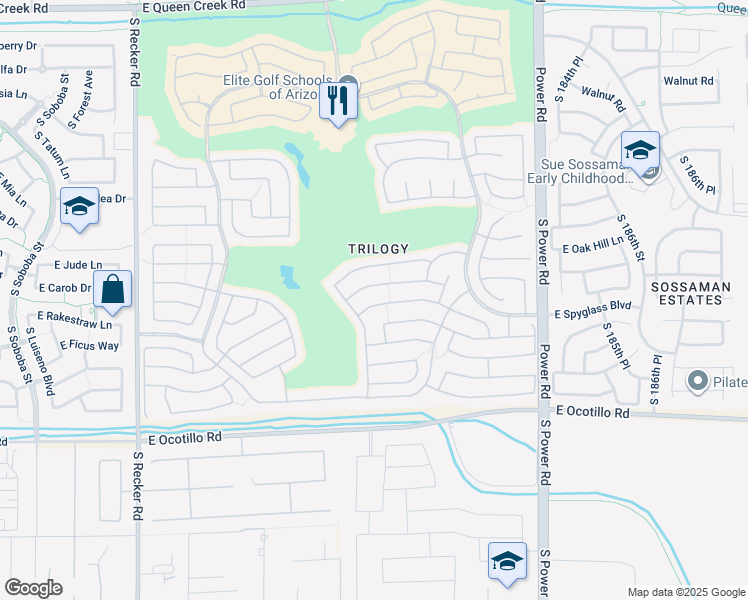 map of restaurants, bars, coffee shops, grocery stores, and more near 4470 East Donato Drive in Gilbert